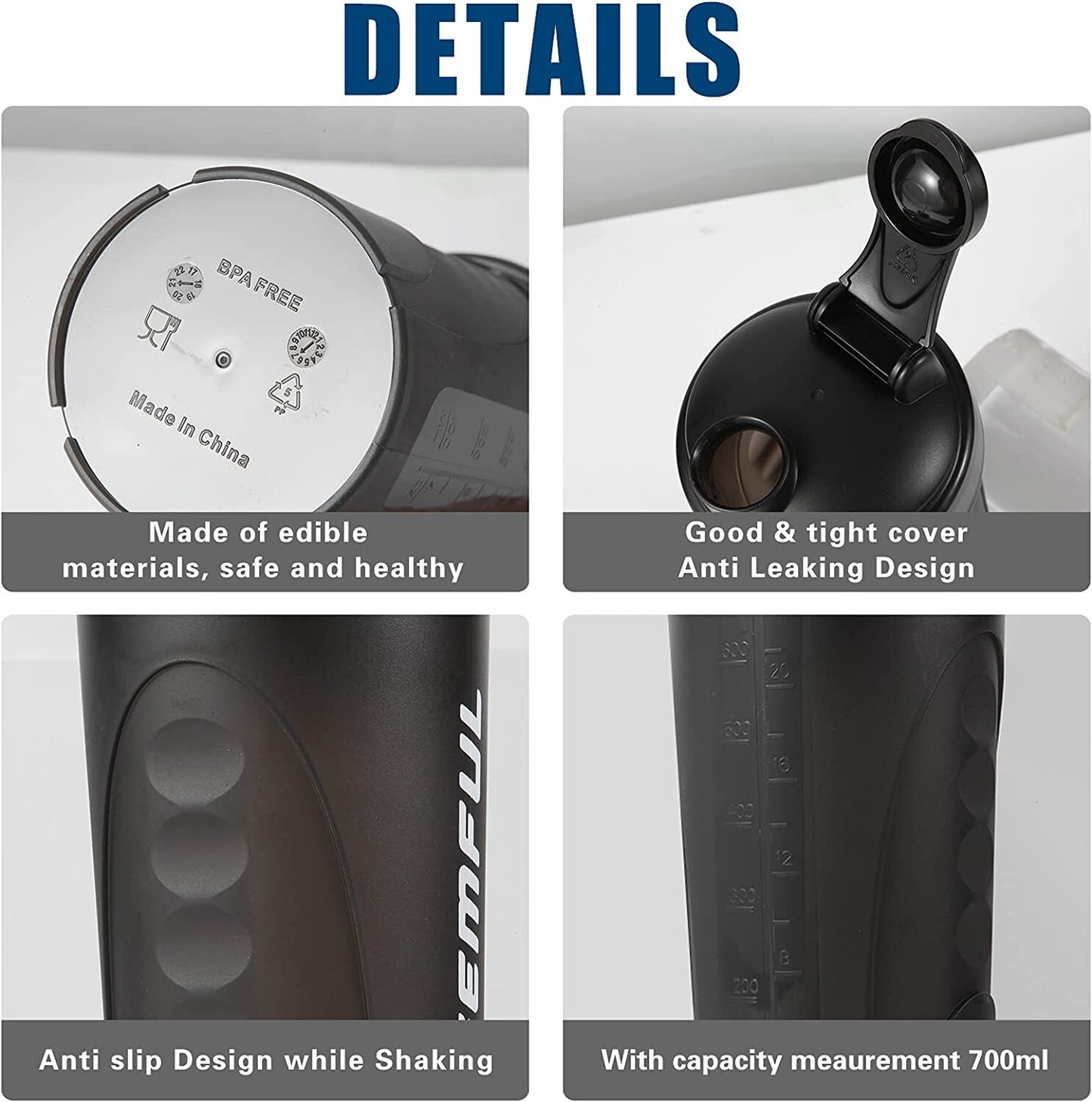 Shaker Bottle for Protein 700Ml Bpa-Free Leak Proof Mixing Blender Cup