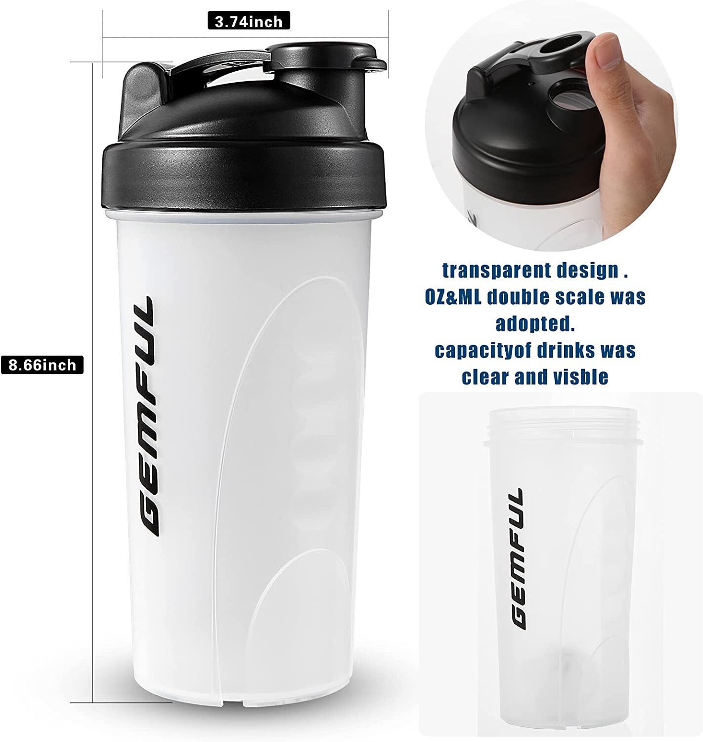 Shaker Bottle for Protein 700Ml Bpa-Free Leak Proof Mixing Blender Cup